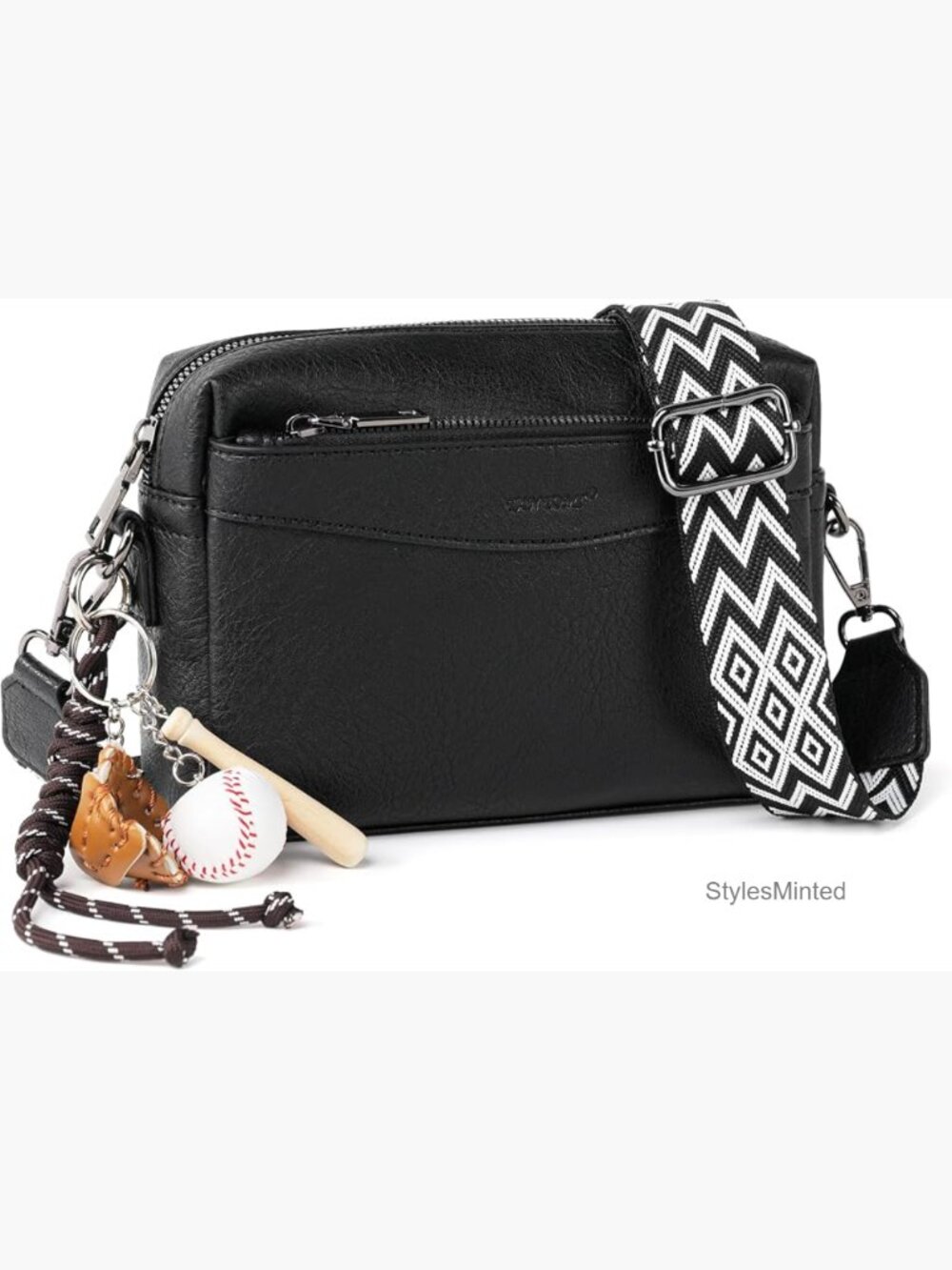 Small Crossbody Bag with Triple Zip, Vegan Leather, Adjustable Strap, Hands-Free